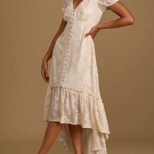 Lulu's Gala in the Garden Cream Jacquard High-Low Midi Dress Size M NWT